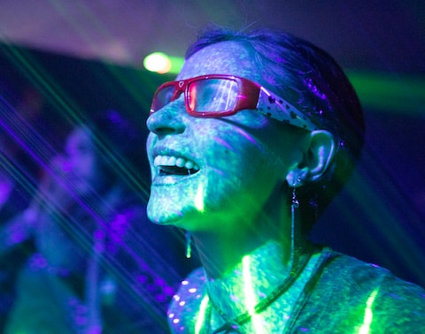 Neon portrait with glasses